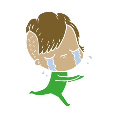 düz renk tarzı çizgi film ağlayan kız