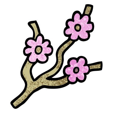 Grunge illüstrasyon karikatür dalları çiçek ile dokulu