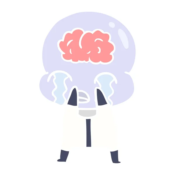 Piatto Colore Stile Cartone Animato Grande Cervello Alieno Piangendo — Vettoriale Stock