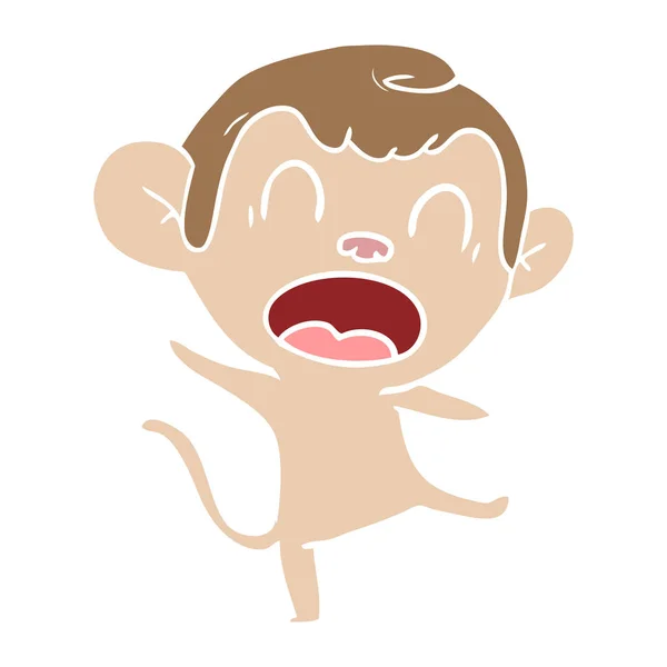 Shouting Flat Color Style Cartoon Monkey Dancing — Stock Vector