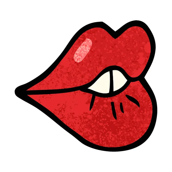 Grunge Ανάγλυφη Εικόνα Κινουμένων Σχεδίων Σύκο Χείλη — Διανυσματικό Αρχείο