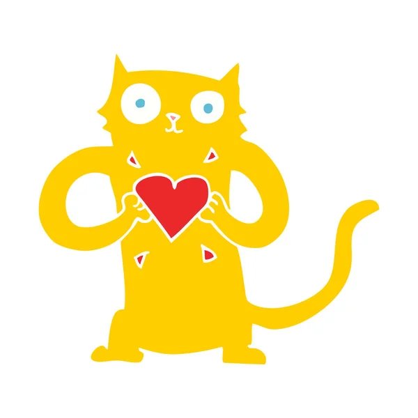 Illustrazione Colori Piatta Del Gatto Con Cuore Amore — Vettoriale Stock