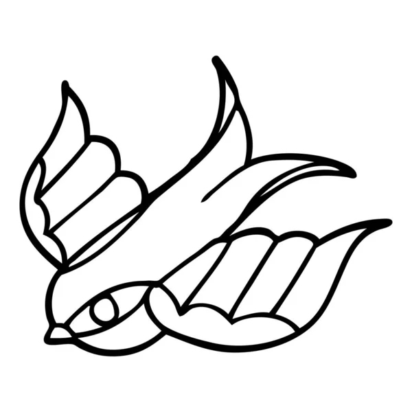Line Drawing Cartoon Tattoo Swallow Symbol — Stock Vector