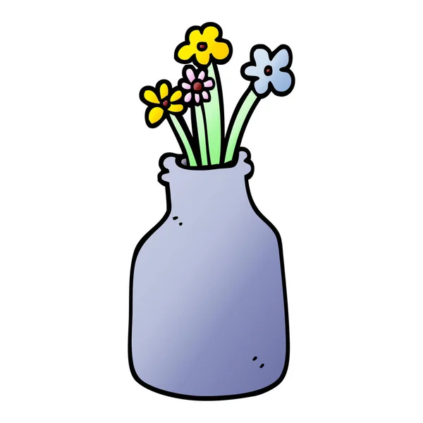 Vector Gradient Illustration Cartoon Flowers Vase — Stock Vector