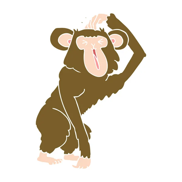 Płaski Kolor Stylu Cartoon Szympansa Drapanie Głowy — Wektor stockowy