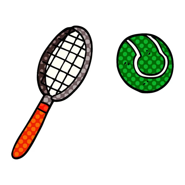 Dibujos Animados Garabato Raqueta Tenis Pelota — Vector de stock