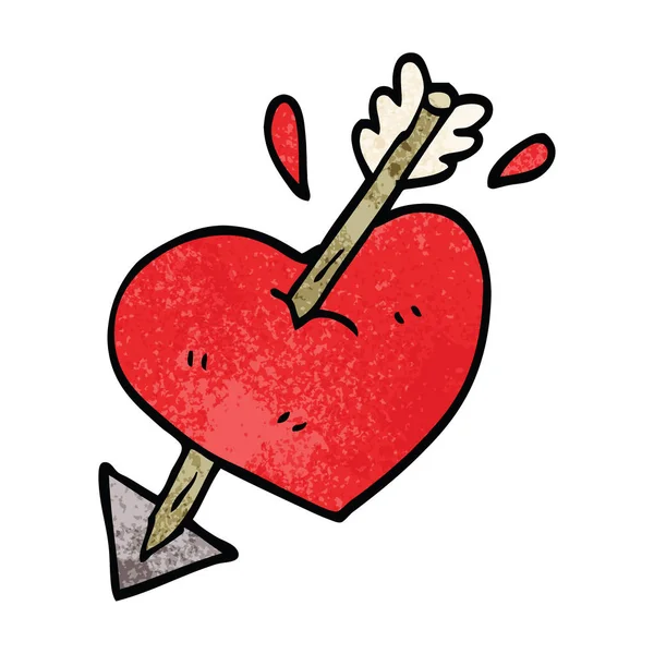Dibujos Animados Garabato Corazón Disparo Través Flecha — Vector de stock