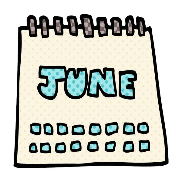 Dibujos Animados Doodle Calendario Mostrando Mes Junio — Archivo Imágenes Vectoriales