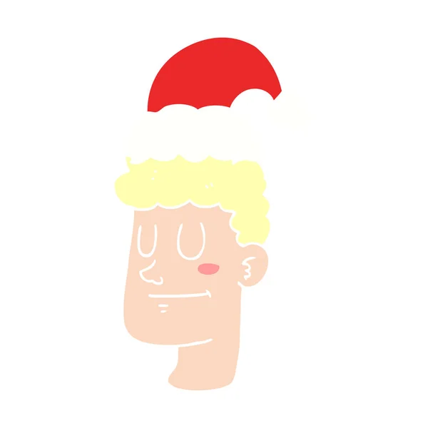 Colore Piatto Stile Cartone Animato Uomo Indossa Cappello Natale — Vettoriale Stock