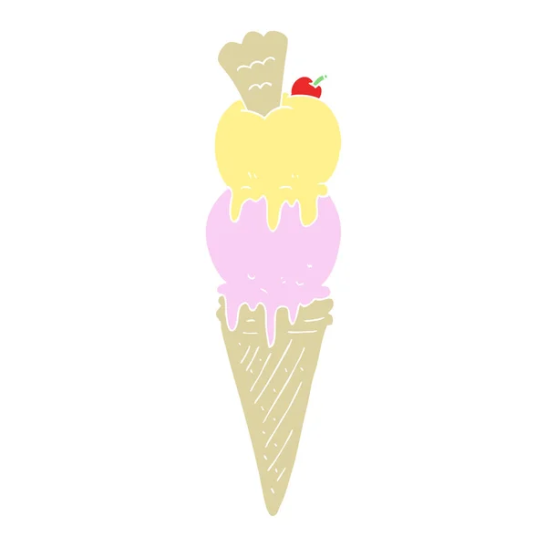 Illustration Couleur Plate Cône Crème Glacée — Image vectorielle
