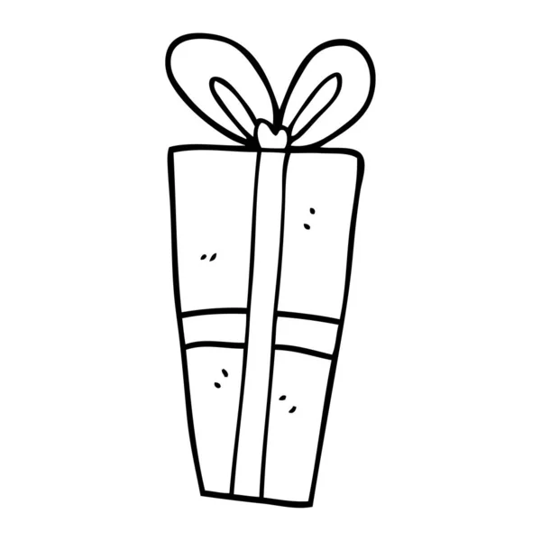 Linienzeichnung Cartoon Verpacktes Geschenk — Stockvektor