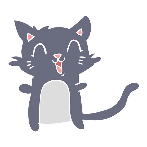 Płaski Kolor Stylu Cartoon Szczęśliwy Kot — Wektor stockowy