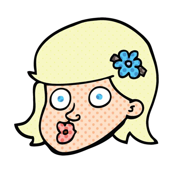 Comic Book Style Cartoon Face Girl — Stock Vector