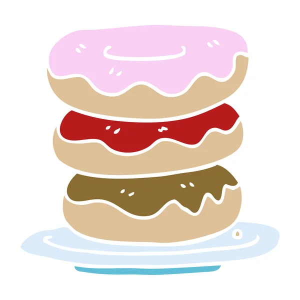 Caricatura Garabato Plato Donas — Vector de stock