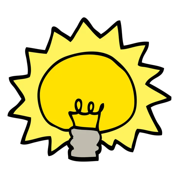 Hand Drawn Doodle Style Cartoon Shining Light Bulb — Stock Vector