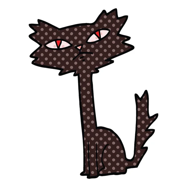 Komiks Stylu Kreskówki Halloween Czarny Kot — Wektor stockowy