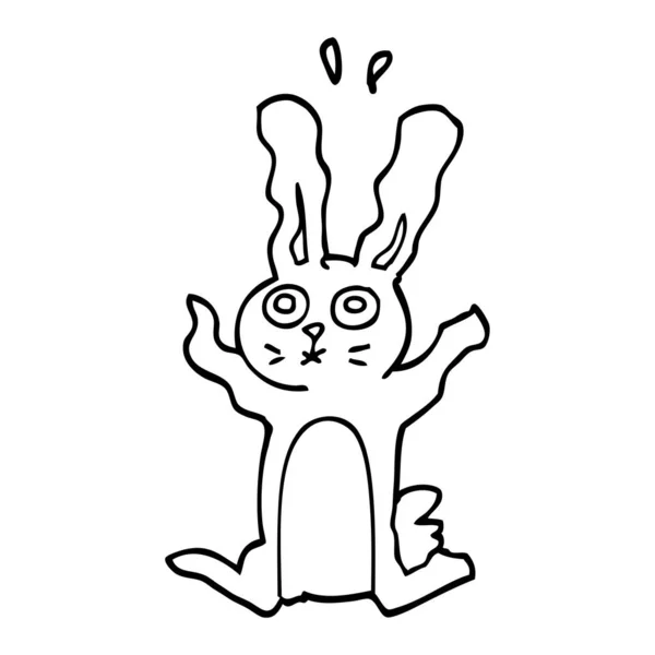 Línea Dibujo Dibujos Animados Asustado Conejito — Vector de stock