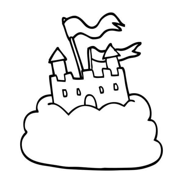 Line Drawing Cartoon Castle Cloud — Stock Vector