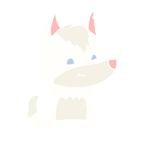 Lobo Dibujos Animados Estilo Color Plano Amigable — Vector de stock