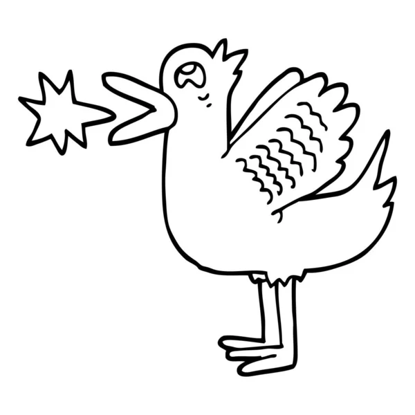 Line Drawing Cartoon Quacking Duck — Stock Vector