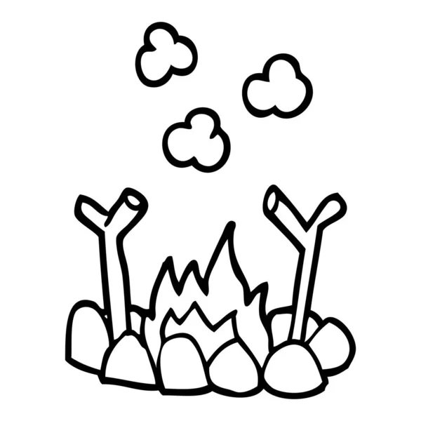 Línea Dibujo Dibujos Animados Campamento Fuego — Vector de stock