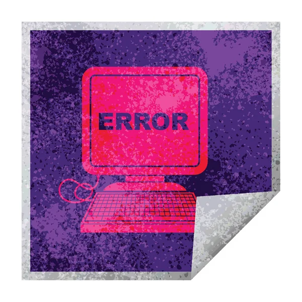 Computer Error Vector Illustration Square Peeling Sticker — Stock Vector