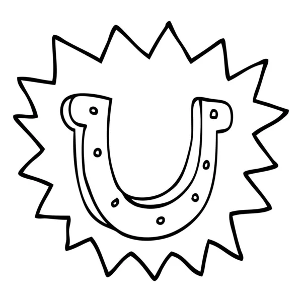 Лінія Малювання Мультфільм Божевільний Щасливий Символ Підкови — стоковий вектор
