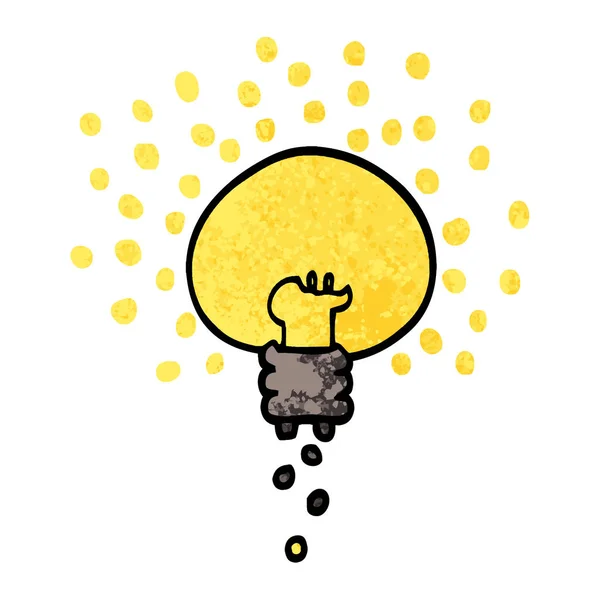 Grunge Texturierte Illustration Cartoon Leuchtende Glühbirne — Stockvektor