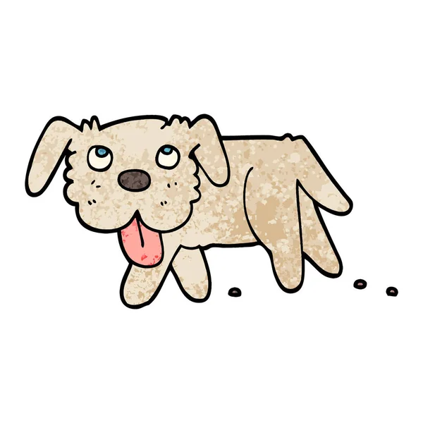 Grunge Texturierte Illustration Cartoon Glücklicher Hund — Stockvektor