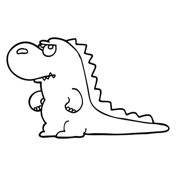 Line Drawing Cartoon Annoyed Dinosaur — Stock Vector