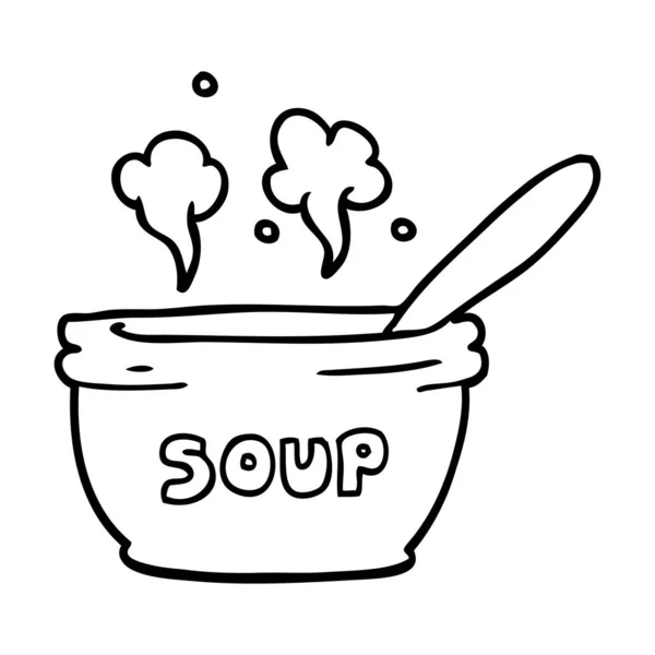 Desenho Linha Desenhos Animados Sopa Quente — Vetor de Stock