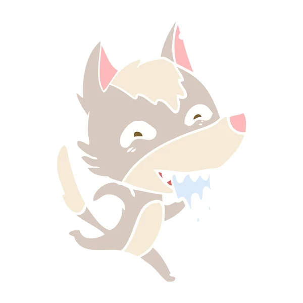 Flache Farbe Stil Cartoon Hungrigen Wolf Läuft — Stockvektor