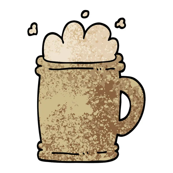 Grunge Textured Illustration Cartoon Beer Tankard — Stock Vector