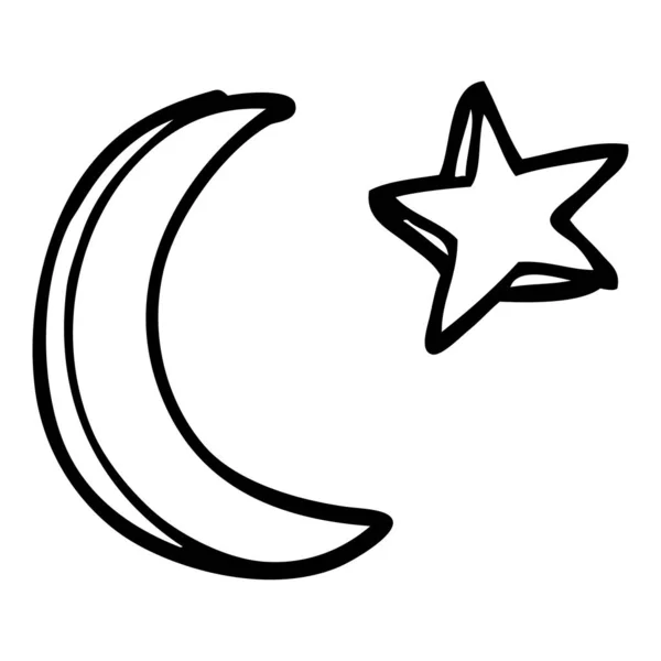 Dessin Ligne Dessin Animé Lune Étoile Forme — Image vectorielle