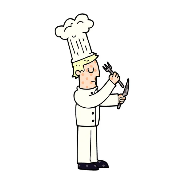Chef Doodle Dessin Animé Avec Couteau Fourchette — Image vectorielle