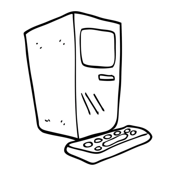 Lijntekening Cartoon Kantoorcomputer — Stockvector