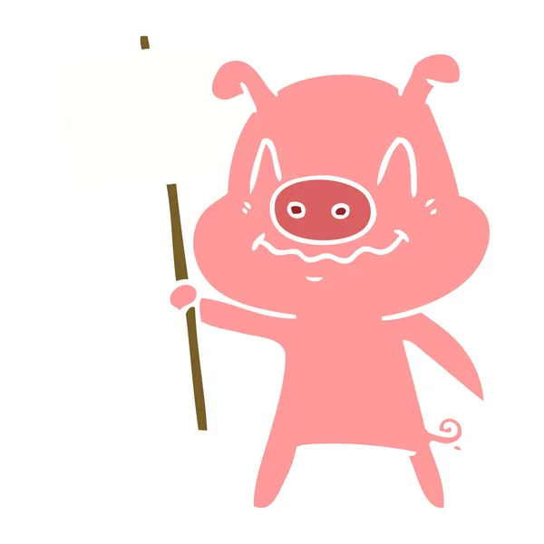 Nerveux Plat Couleur Style Dessin Animé Cochon — Image vectorielle