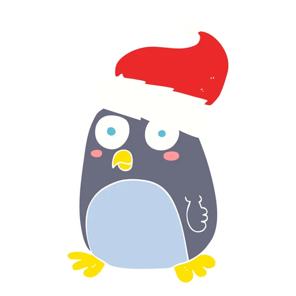 Ilustração Cor Plana Pinguim Chapéu Natal — Vetor de Stock