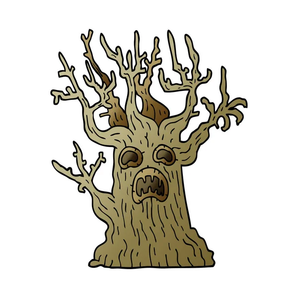 Doodle Spooky Δέντρο Κινούμενα Σχέδια — Διανυσματικό Αρχείο