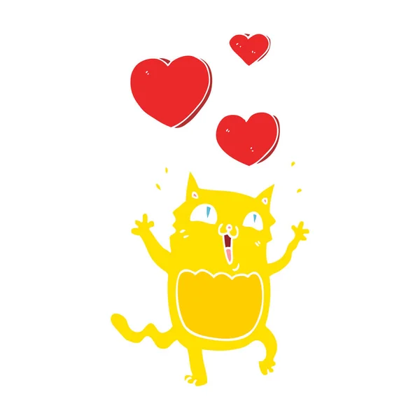 Platt Färg Stil Tecknad Katt Galen Kärlek — Stock vektor