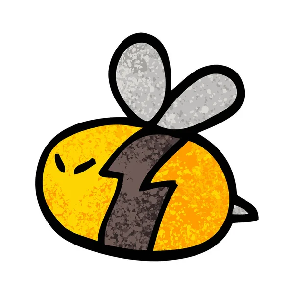 Grunge Textured Illustration Cartoon Bee — Stock Vector