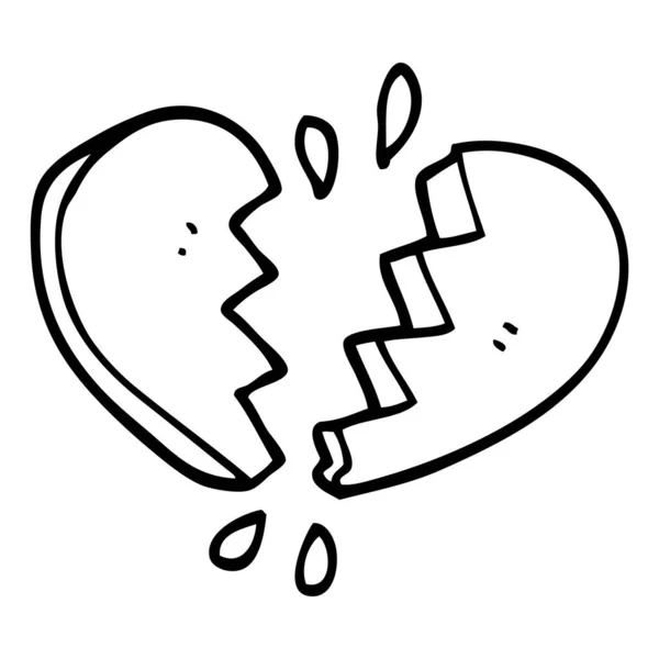 Line Drawing Cartoon Broken Heart — Stock Vector