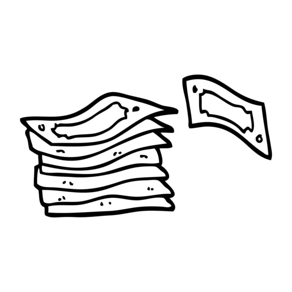 Linea Disegno Cartone Animato Pila Soldi — Vettoriale Stock
