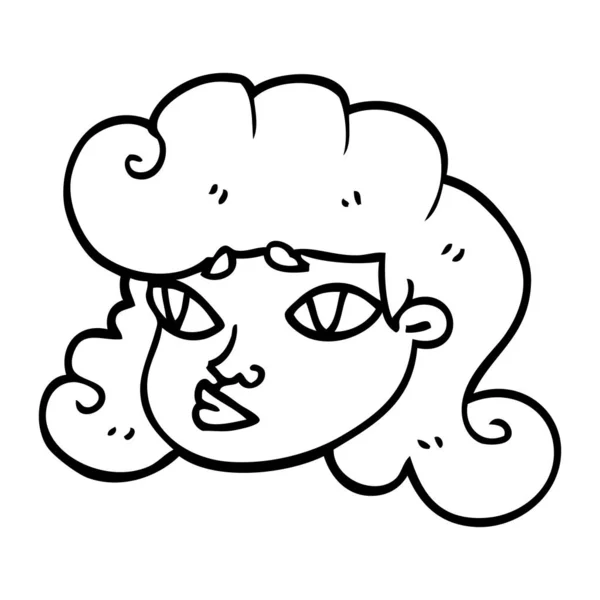 Linienzeichnung Cartoon Weibliches Gesicht — Stockvektor