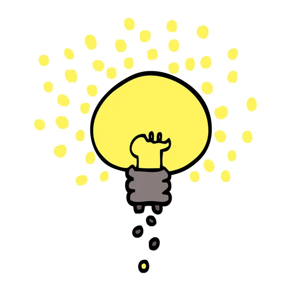 輝く電球の描かれた落書きスタイルの漫画を手します — ストックベクタ