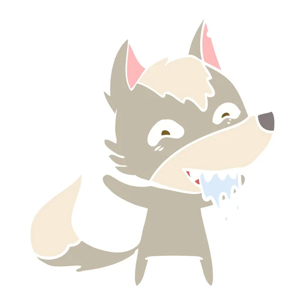Flat Color Style Cartoon Hungry Wolf — Stock Vector