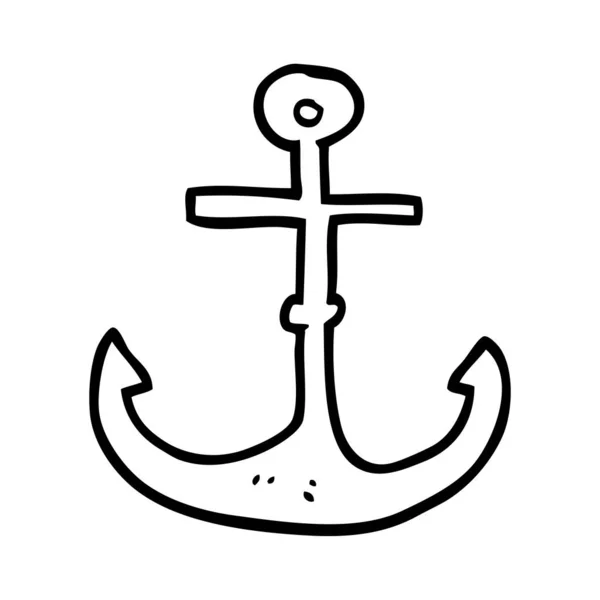 Lijntekening Cartoon Schip Anker — Stockvector