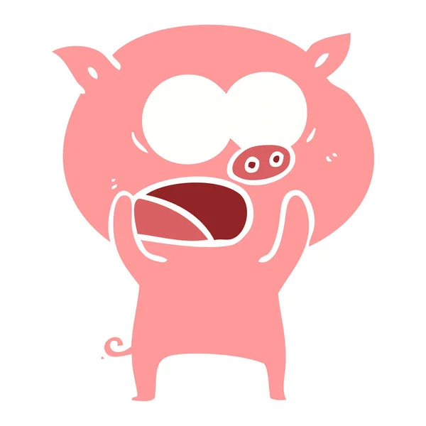 Flat Color Style Cartoon Pig Shouting — Stock Vector