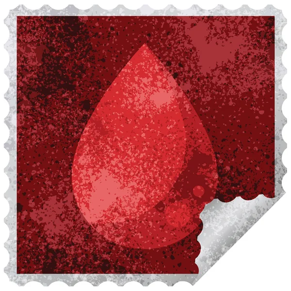 Sangue Goccia Grafica Quadrata Adesivo Timbro — Vettoriale Stock