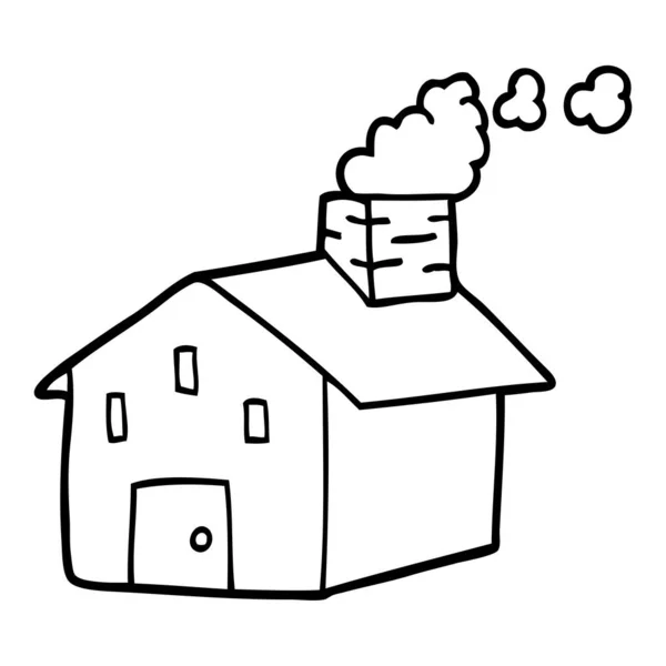 Linha Desenho Cartoon Casa Com Chaminé Fumar — Vetor de Stock